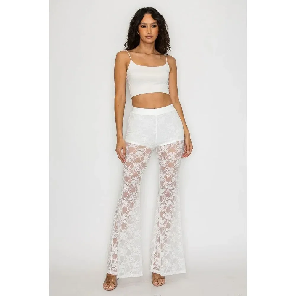Wild Fable White Lace Sheer Flair Pants XL